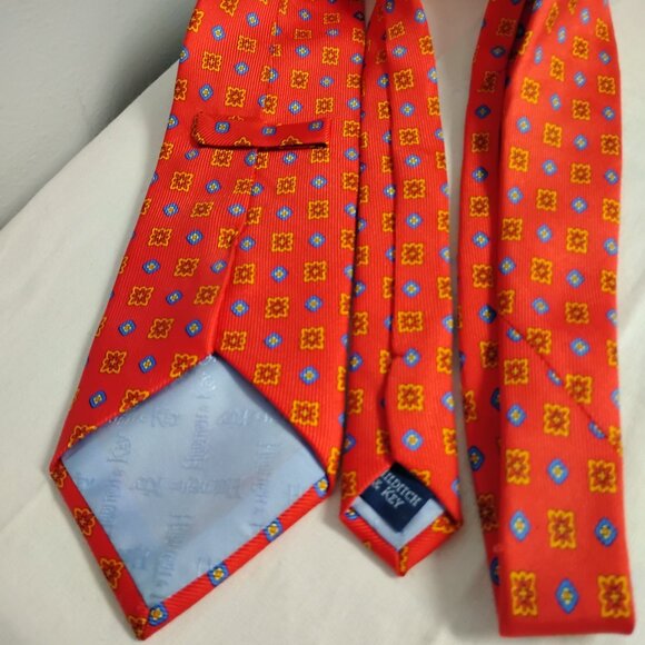 ❤️HILDITCH & KEY Red Navy Yellow Woven Silk Tie England - Picture 4 of 6